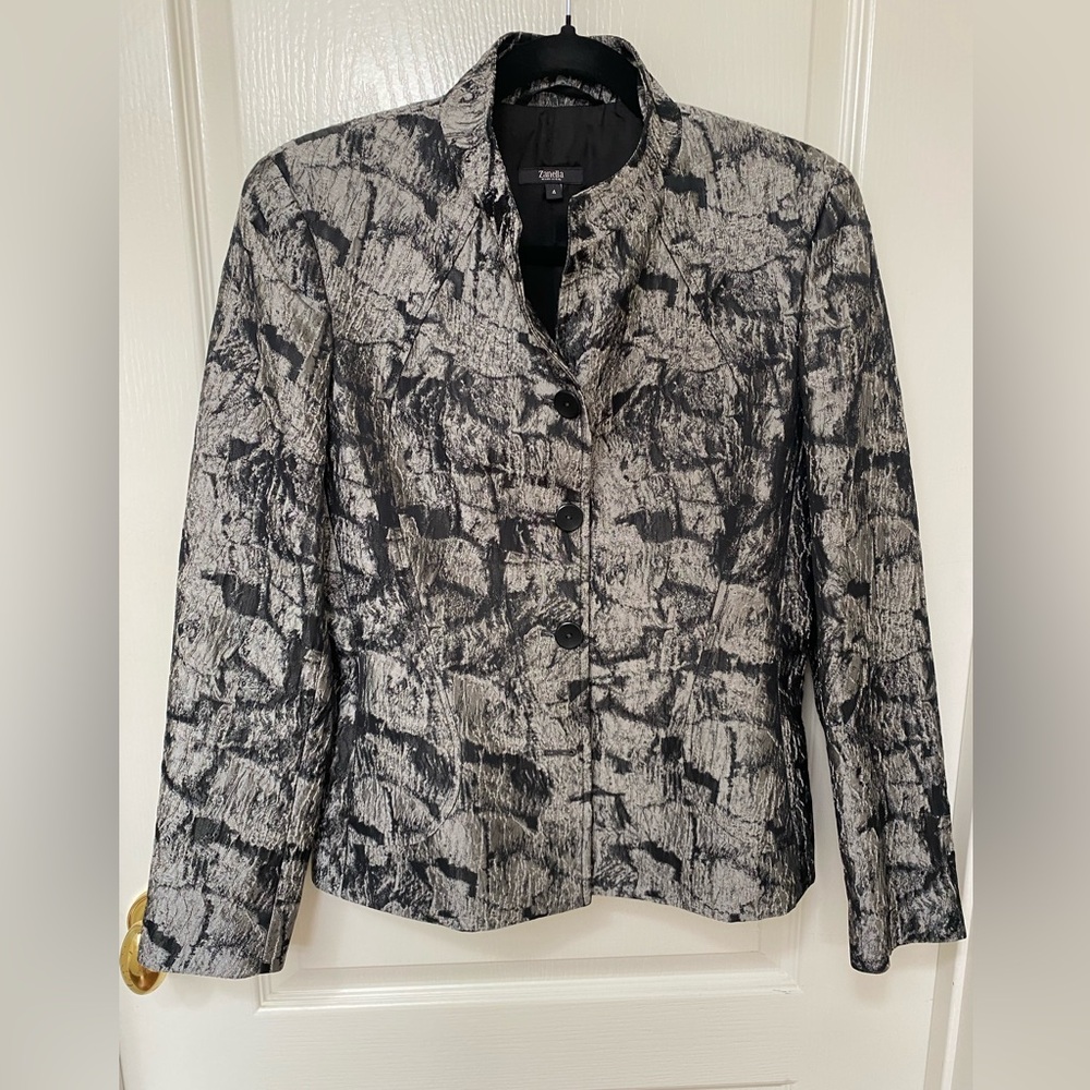 Zanella Black and Silver Gorgeous Textured Button-Front Blazer